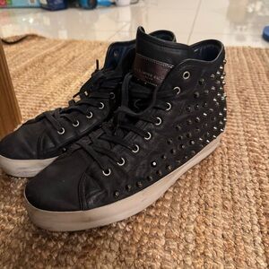 Black and White Studded High-Top Sneakers